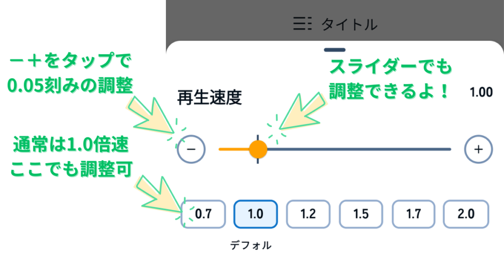 オーディブルの再生速度の変更方法